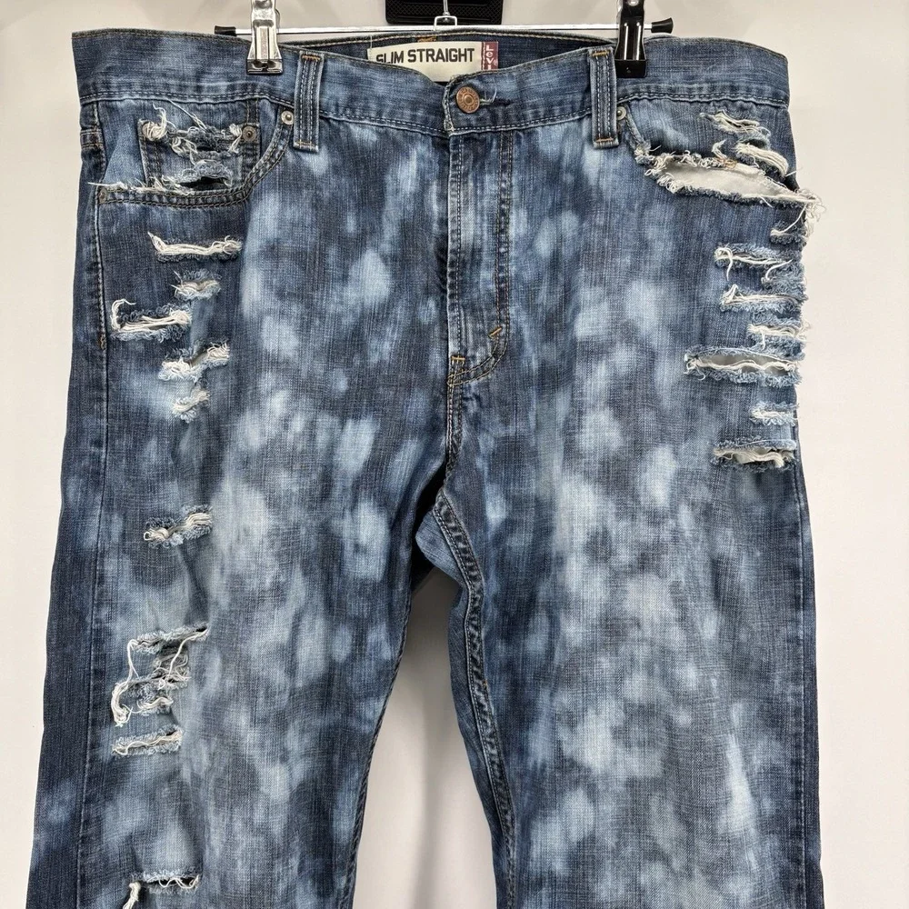 Levi's 514 Men's Jeans 36x32 Bleached Denim Slim‎ Straight Fit Distressed